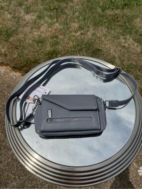 Laundry By Shelli Segal Slate Gray Leather Crossbody Bag